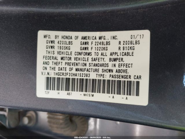 1HGCR2F30HA152383 Honda k24w1
