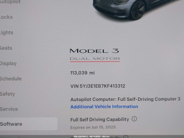 5YJ3E1EB7KF413312 Tesla MODEL 3