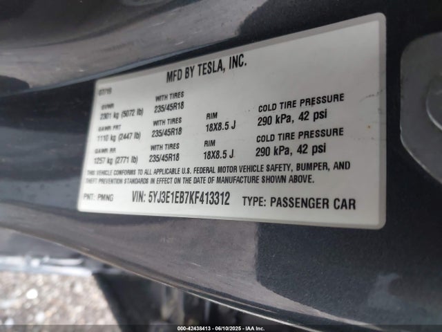 5YJ3E1EB7KF413312 Tesla MODEL 3