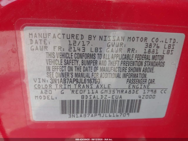 Nissan Sentra 2018 3N1AB7AP9JL616709 Image 9