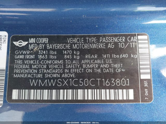 2012 MINI COOPER WMWSX1C50CT163801 Photo 8