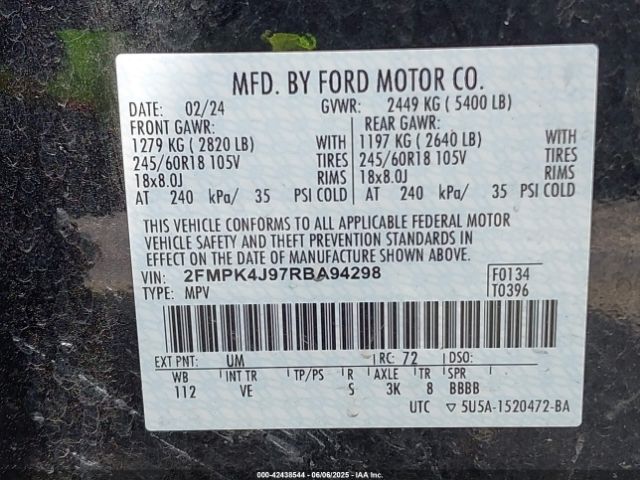 2FMPK4J97RBA94298 Ford EDGE SEL