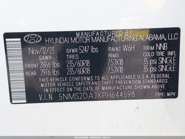 5NMS2DAJXPH644598 Hyundai Santa Fe Sel