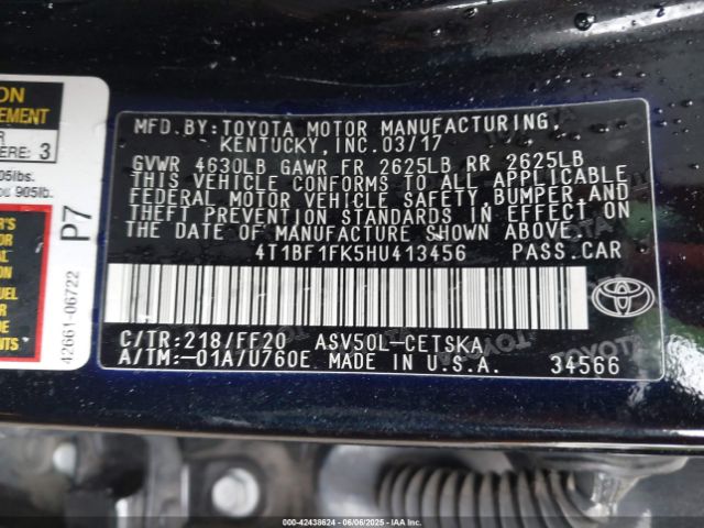 4T1BF1FK5HU413456 Toyota CAMRY SE