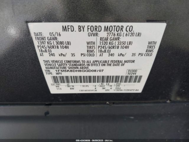 2016 FORD EXPLORER 1FM5K8DH8GGD08707 Photo 8