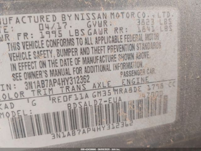 3N1AB7AP4HY312362 Nissan SENTRA SV