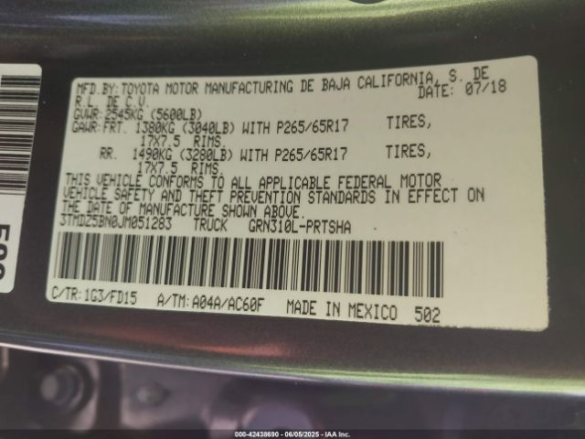 3TMDZ5BN0JM051283 Toyota Tacoma Trd Sport
