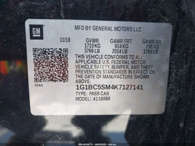 1G1BC5SM4K7127141 Chevrolet le2 -di: direct injection, vvt: variable valve timing, gen, alum