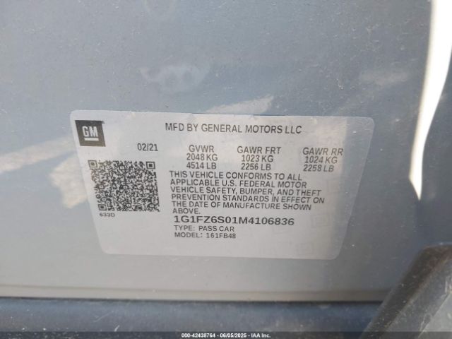 2021 CHEVROLET BOLT EV 1G1FZ6S01M4106836 Photo 8