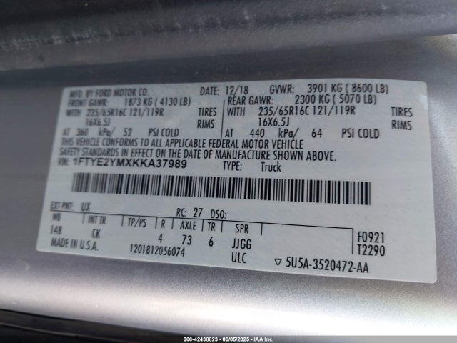 1FTYE2YMXKKA37989 Ford Transit