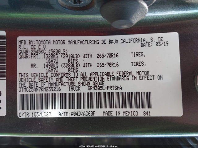 3TMCZ5AN7KM239216 Toyota 2gr-fks