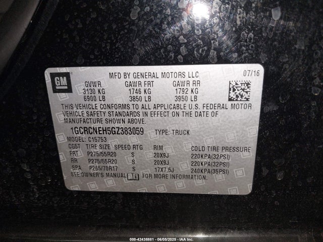 1GCRCNEH5GZ383059 Chevrolet lv3 - sidi, vvt, aluminum, e85 max
