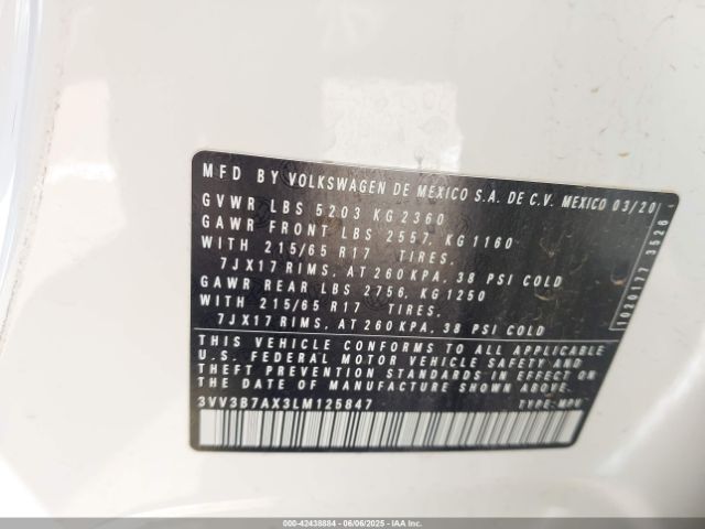3VV3B7AX3LM125847 Volkswagen 2020