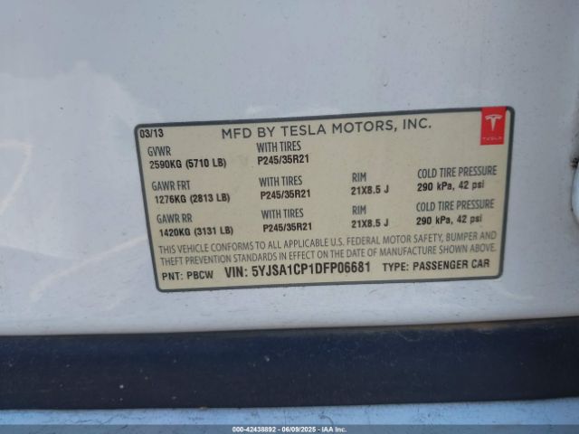 2013 TESLA MODEL S 5YJSA1CP1DFP06681 Photo 8