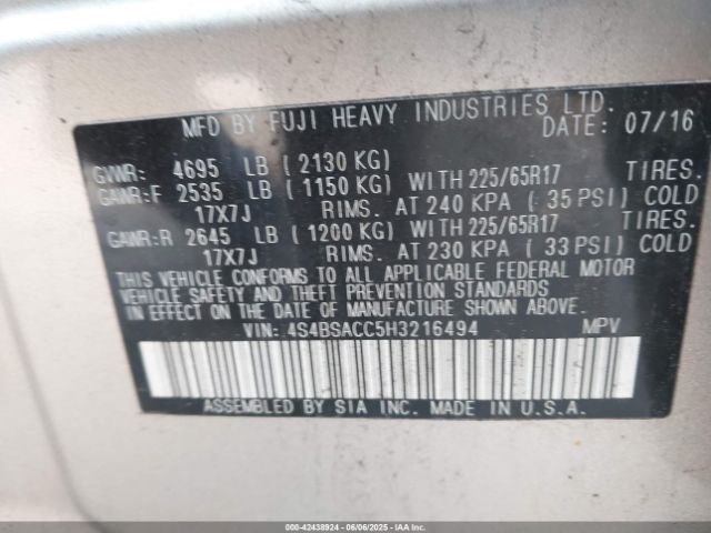 4S4BSACC5H3216494 Subaru Outback 2.5i Premium