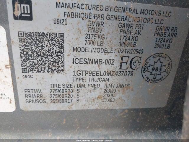 1GTP9EEL0MZ437079 GMC Sierra 1500 4wd  Short Box At4/4wd  Standard Box At4