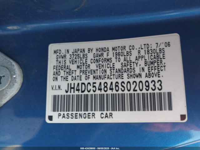 2006 ACURA RSX JH4DC54846S020933 Photo 8