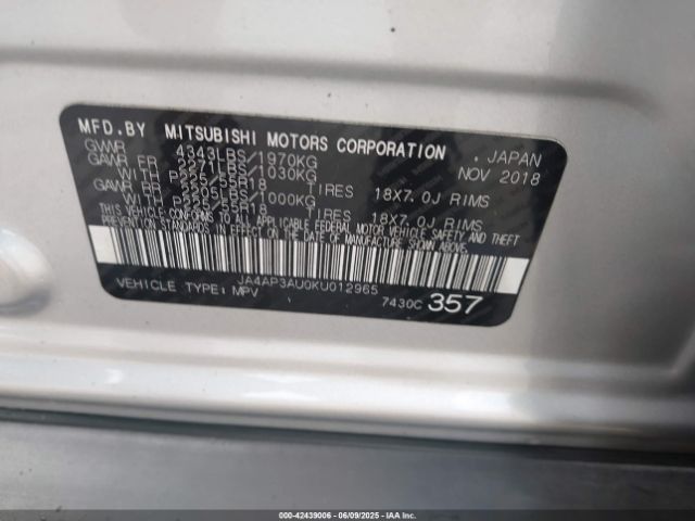 2019 MITSUBISHI OUTLANDER SPORT JA4AP3AU0KU012965 Photo 8