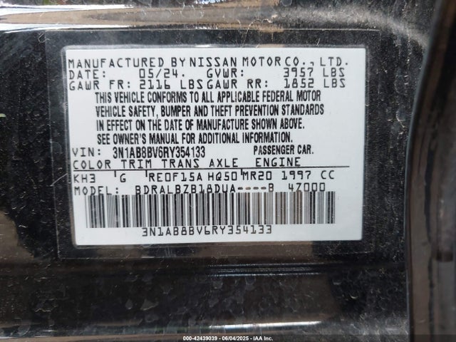 3N1AB8BV6RY354133 Nissan Sentra S Xtronic Cvt
