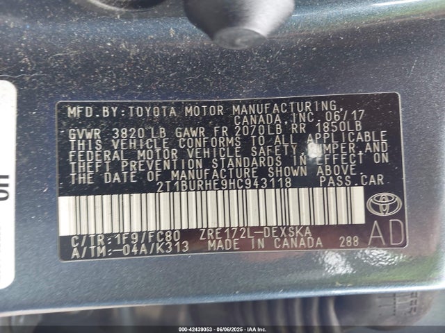 2T1BURHE9HC943118 Toyota 2zr-fe