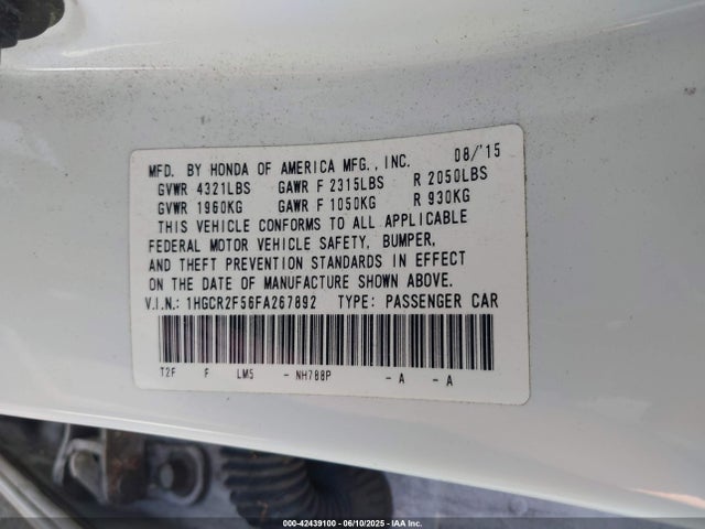 1HGCR2F56FA267892 Honda k24w1