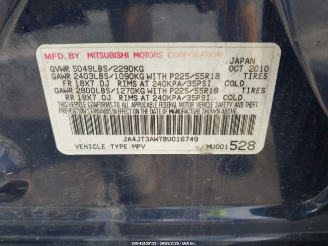 2011 MITSUBISHI OUTLANDER JA4JT3AW7BU016749 Photo 8