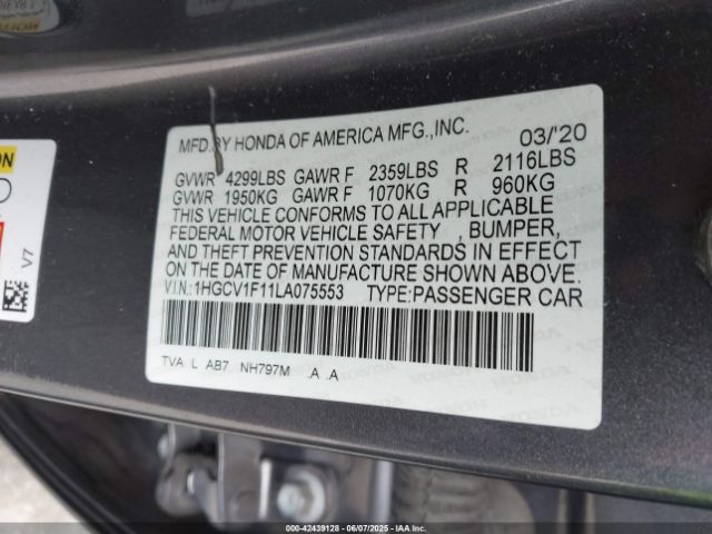 2020 HONDA ACCORD 1HGCV1F11LA075553 Photo 8