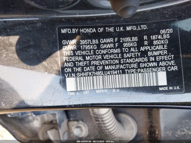 2020 HONDA CIVIC SHHFK7H85LU419411 Photo 8