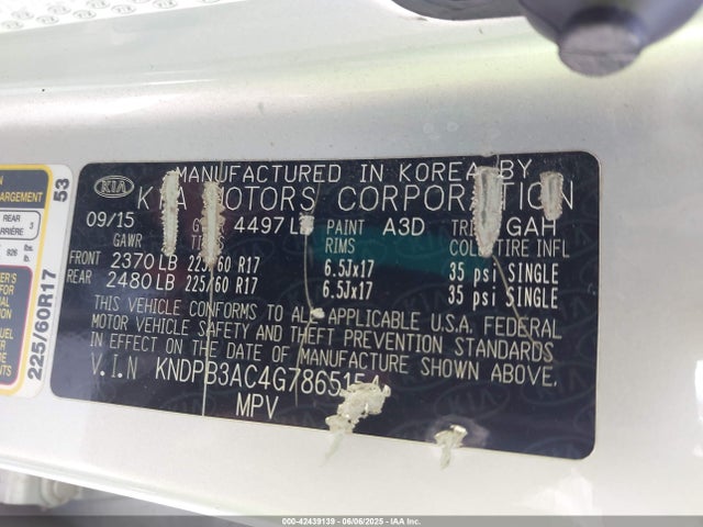 KNDPB3AC4G7865154 KIA dohc gdi theta ii