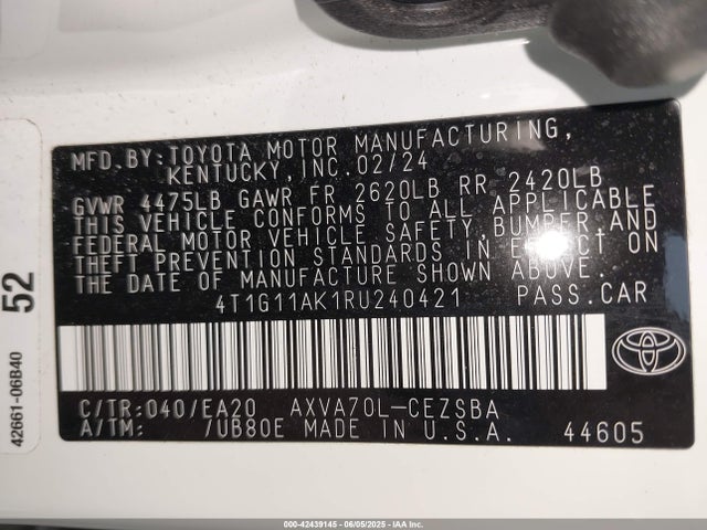 4T1G11AK1RU240421 Toyota CAMRY SE