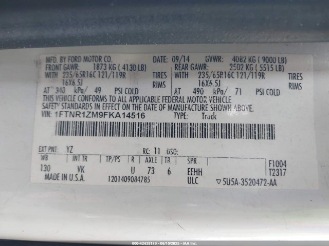 1FTNR1ZM9FKA14516 Ford Transit