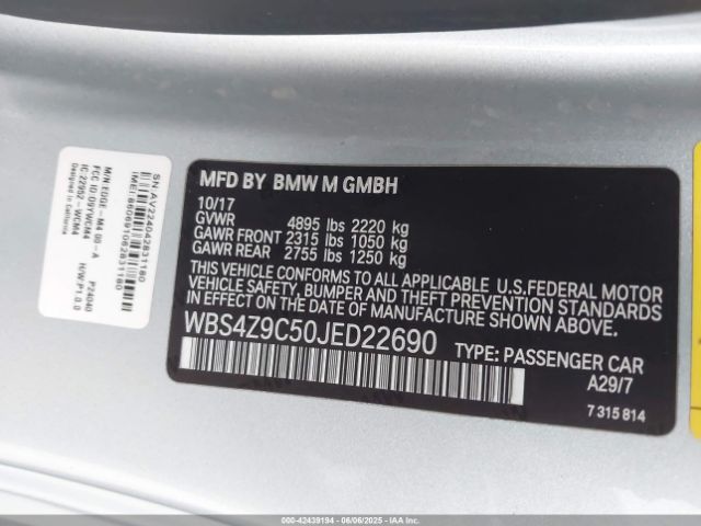 WBS4Z9C50JED22690 BMW M4