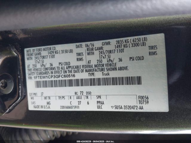 1FTEW1CP3GFC60516 Ford F-150 Xlt