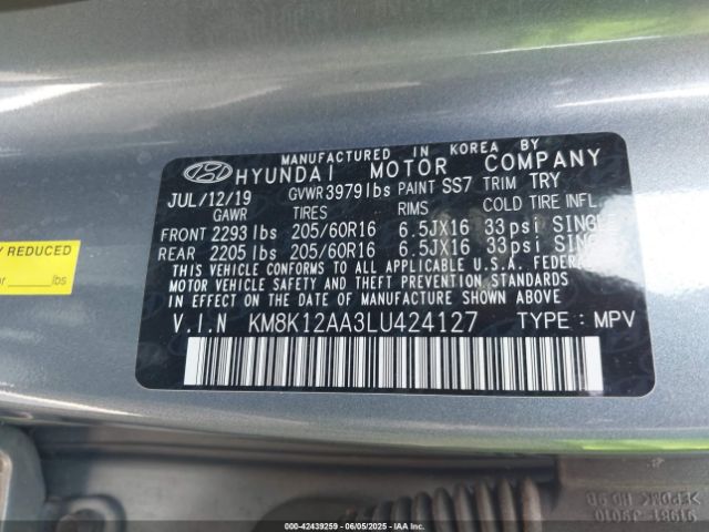 2020 HYUNDAI KONA KM8K12AA3LU424127 Photo 8