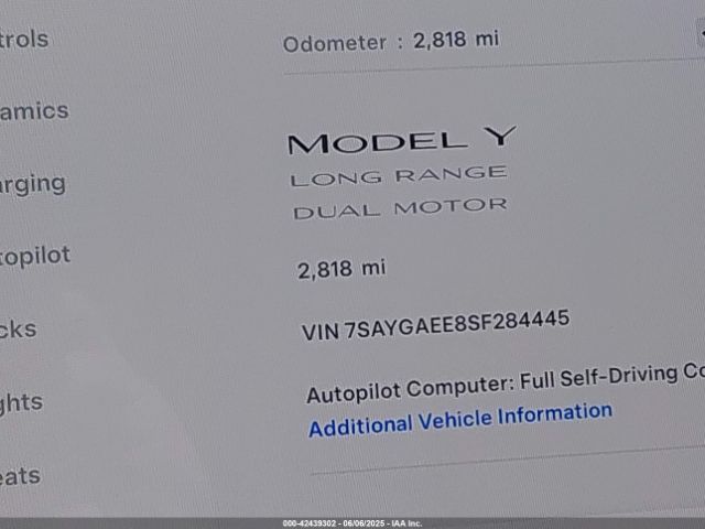 7SAYGAEE8SF284445 Tesla Model Y