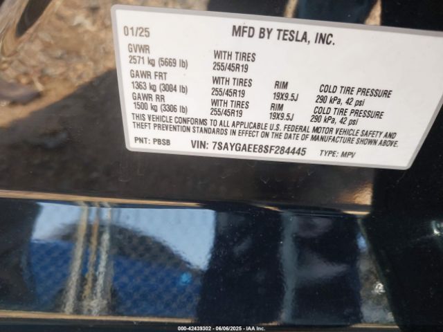 7SAYGAEE8SF284445 Tesla Model Y