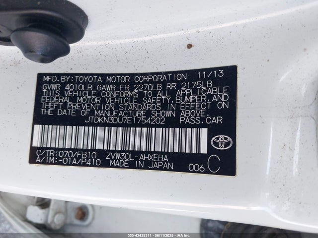 Toyota 2zr-fxe+3jm 2014 JTDKN3DU7E1754202 Image 9