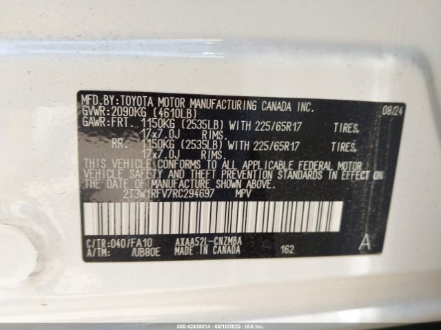 2T3W1RFV7RC294697 Toyota a25a-fks