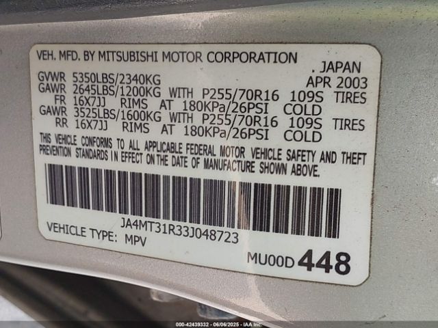 2003 MITSUBISHI MONTERO SPORT JA4MT31R33J048723 Photo 8
