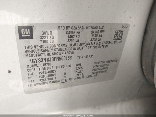 2015 CADILLAC ESCALADE 1GYS3NKJ0FR500158 Photo 8