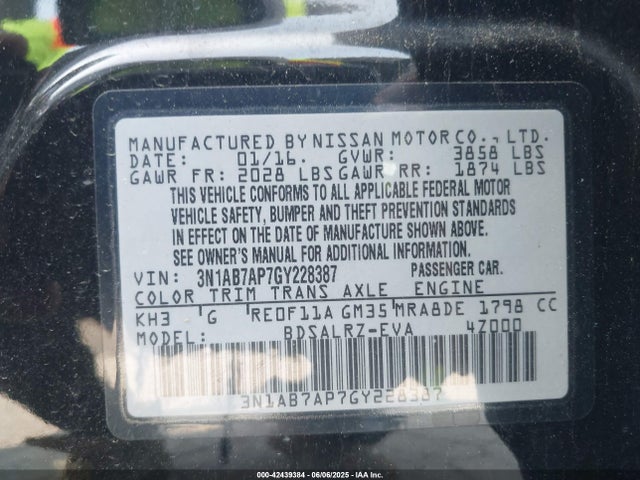 3N1AB7AP7GY228387 Nissan 2016