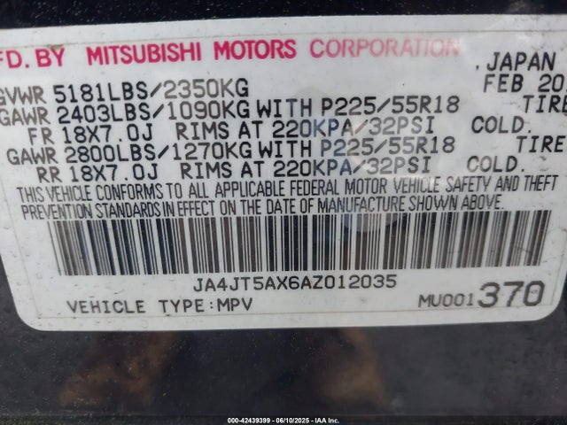 Aukcja sprzedaży 2010 Mitsubishi Outlander Gt, vin: JA4JT5AX6AZ012035, numer aukcji: 42439399