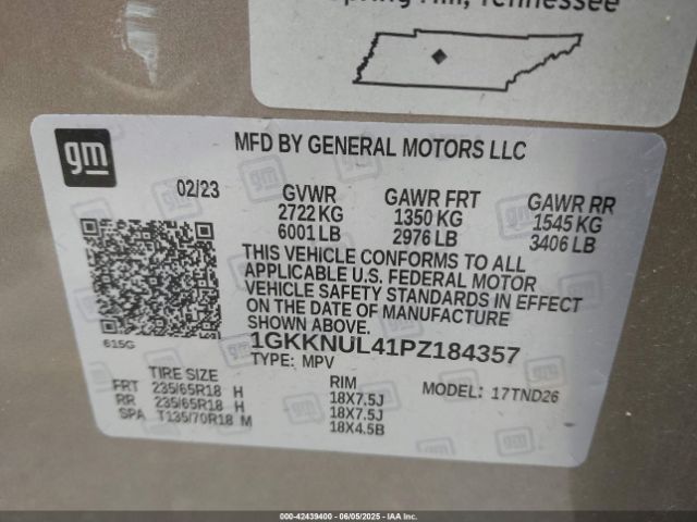1GKKNUL41PZ184357 GMC Acadia Awd Slt