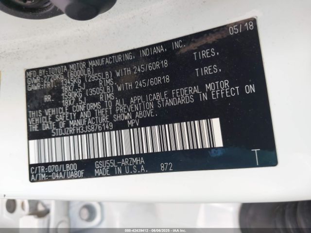 2018 TOYOTA HIGHLANDER 5TDJZRFH3JS876149 Photo 8