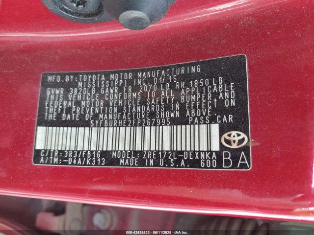 5YFBURHE2FP267995 Toyota 2zr-fe