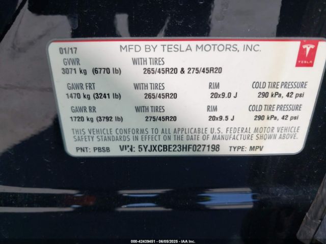 2017 TESLA MODEL X 5YJXCBE23HF027198 Photo 8