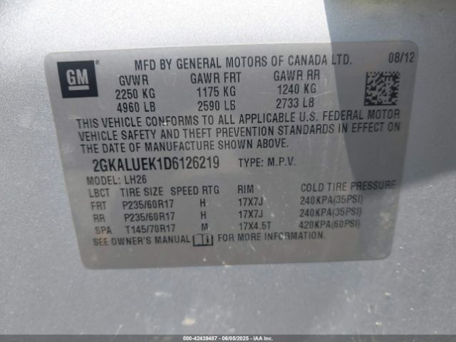 2013 GMC TERRAIN 2GKALUEK1D6126219 Photo 8
