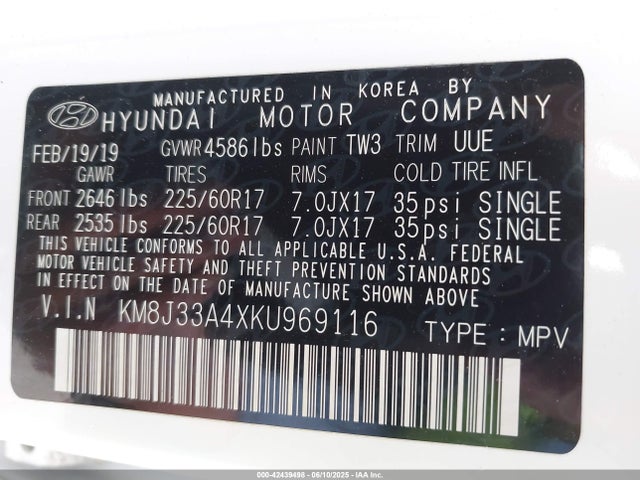 KM8J33A4XKU969116 Hyundai gdi nu