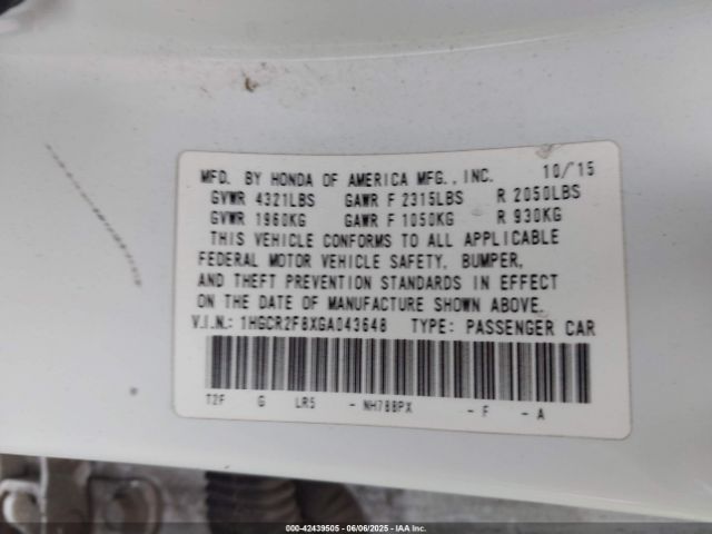 1HGCR2F8XGA043648 Honda k24w1