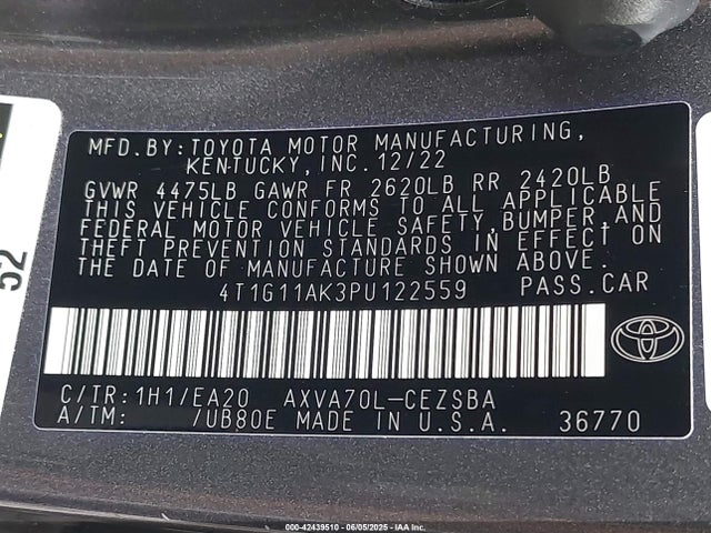 4T1G11AK3PU122559 Toyota a25a-fks